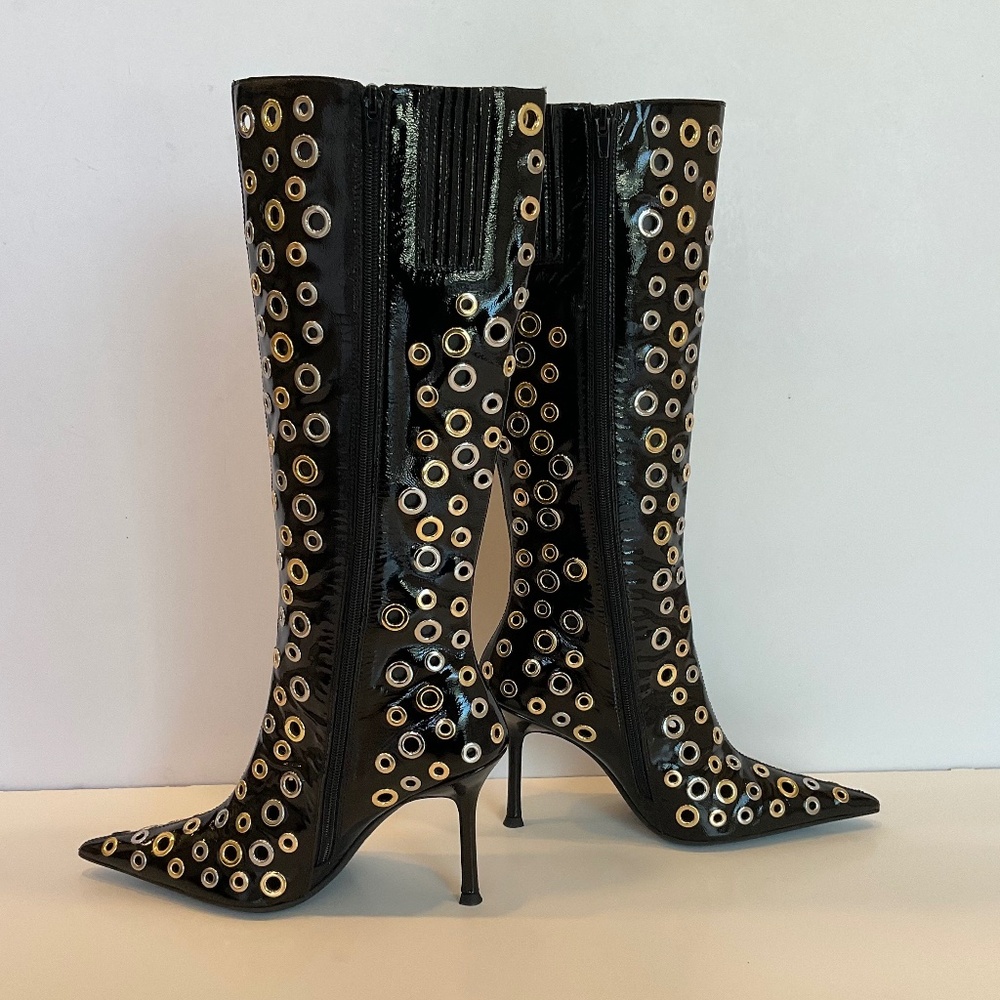 JEFFREY CAMPBELL Holey Pointed Toe Grommet Detail Tall  Boots Size 7.5 NWT - Picture 3 of 10